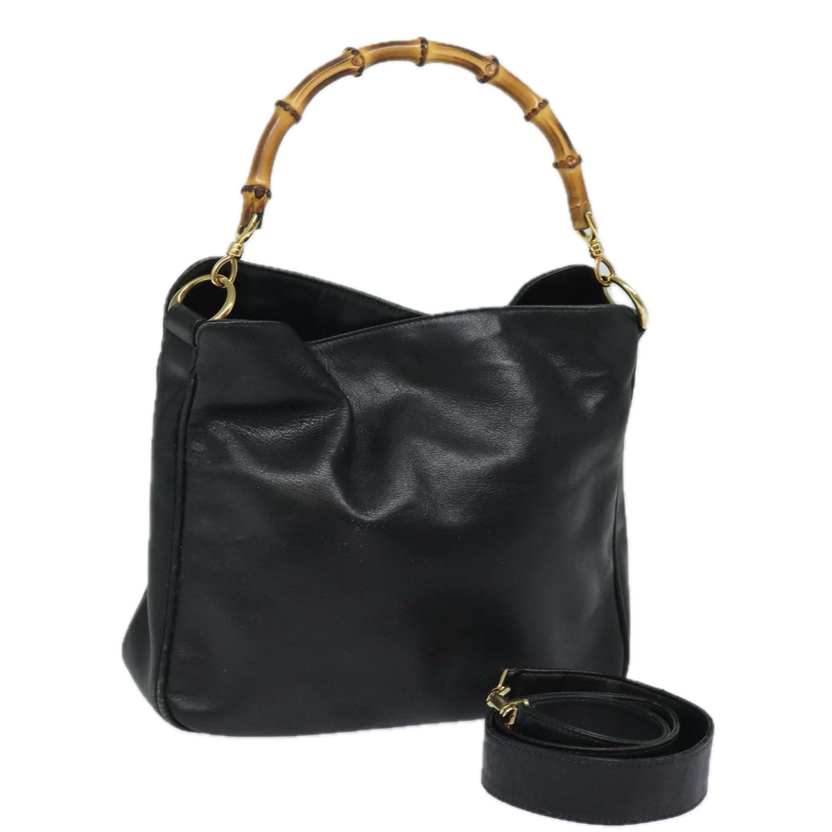 GUCCI Bamboo Shoulder Bag Leather 2way Black 001 1638 80839