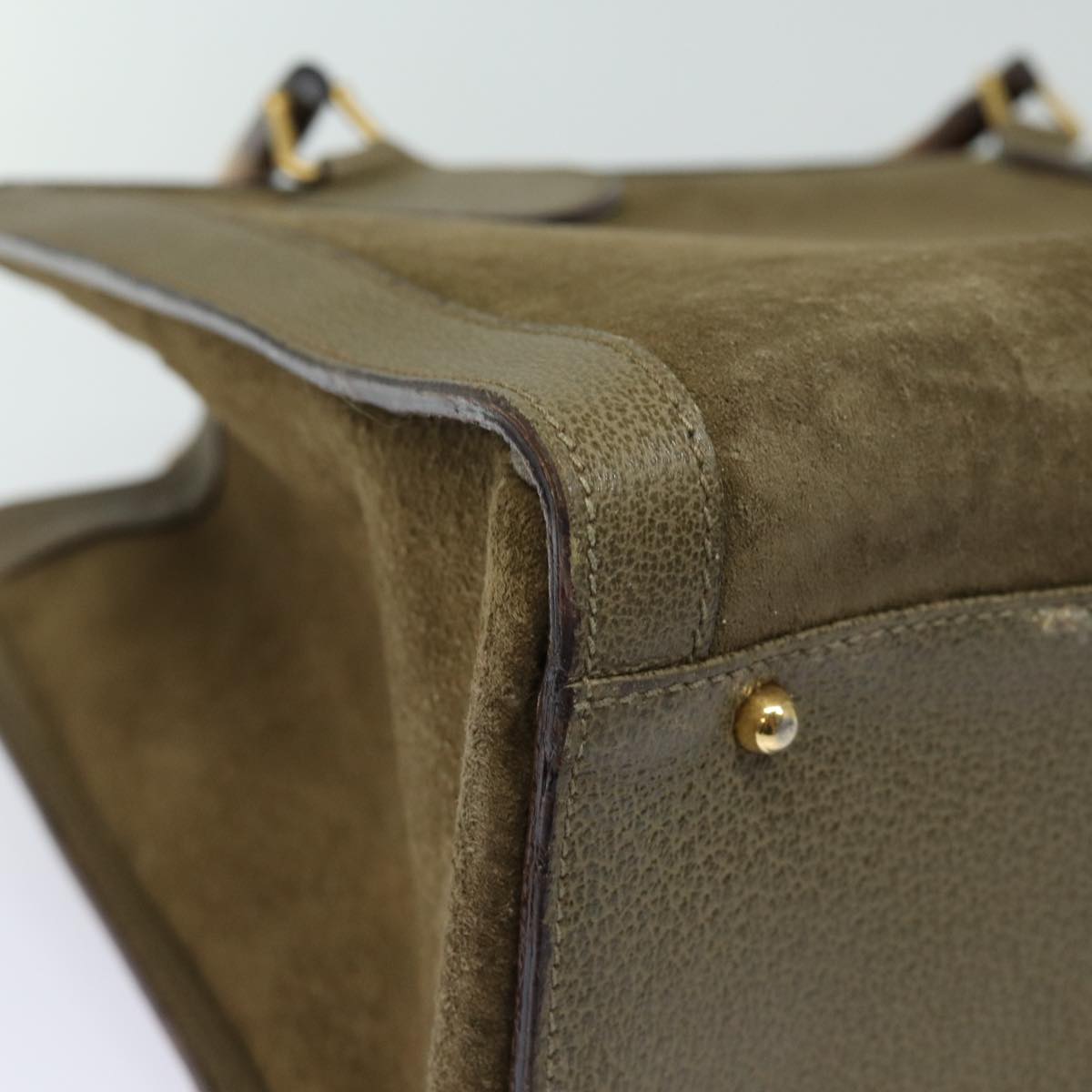 GUCCI Bamboo Hand Bag Suede Leather Khaki 002 1186 0260 80840