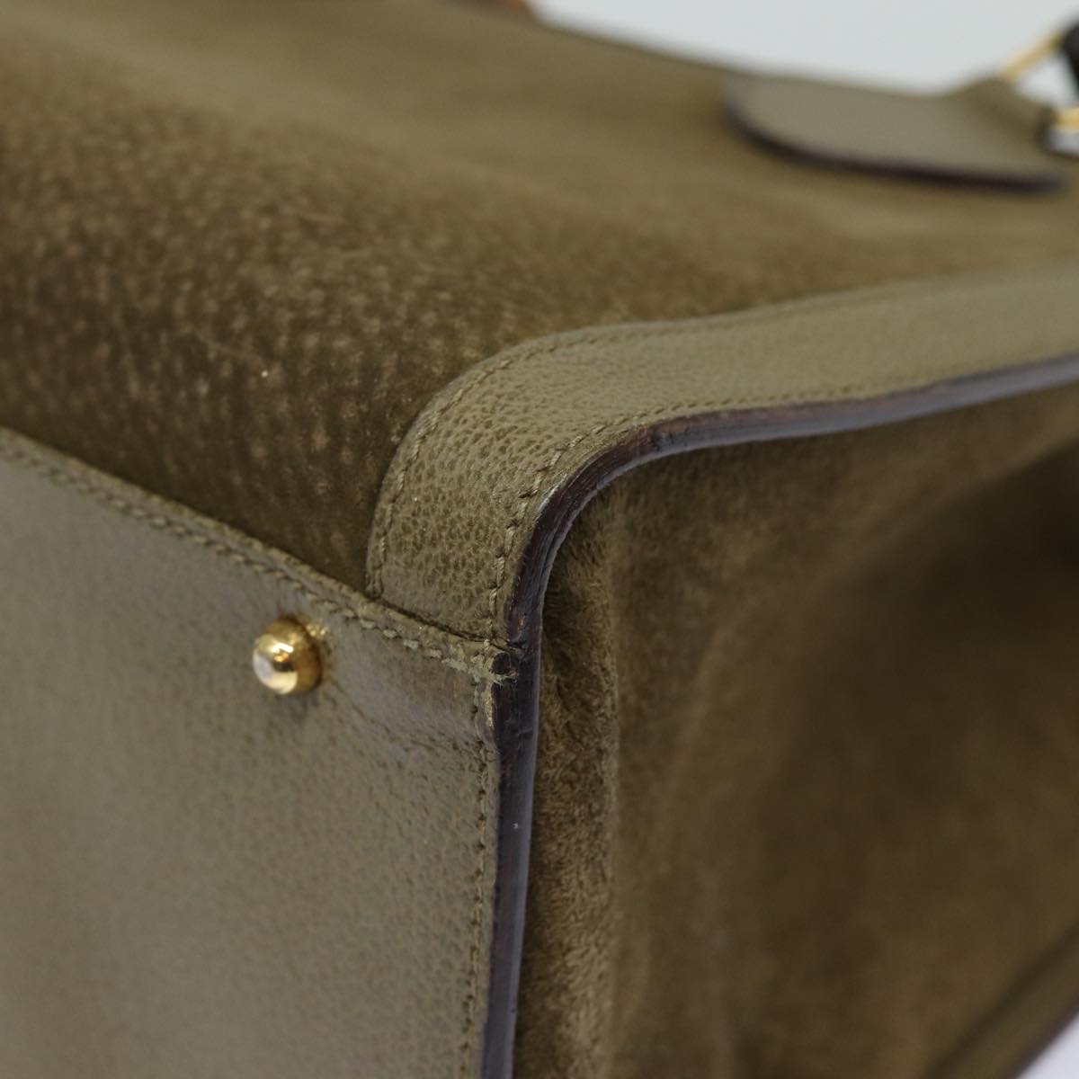 GUCCI Bamboo Hand Bag Suede Leather Khaki 002 1186 0260 80840