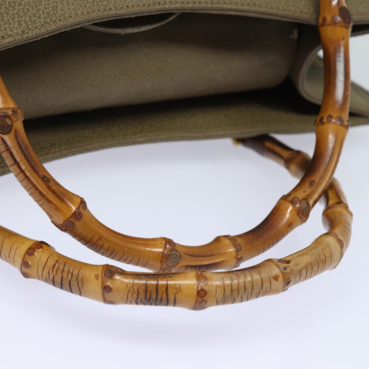 GUCCI Bamboo Hand Bag Suede Leather Khaki 002 1186 0260 80840