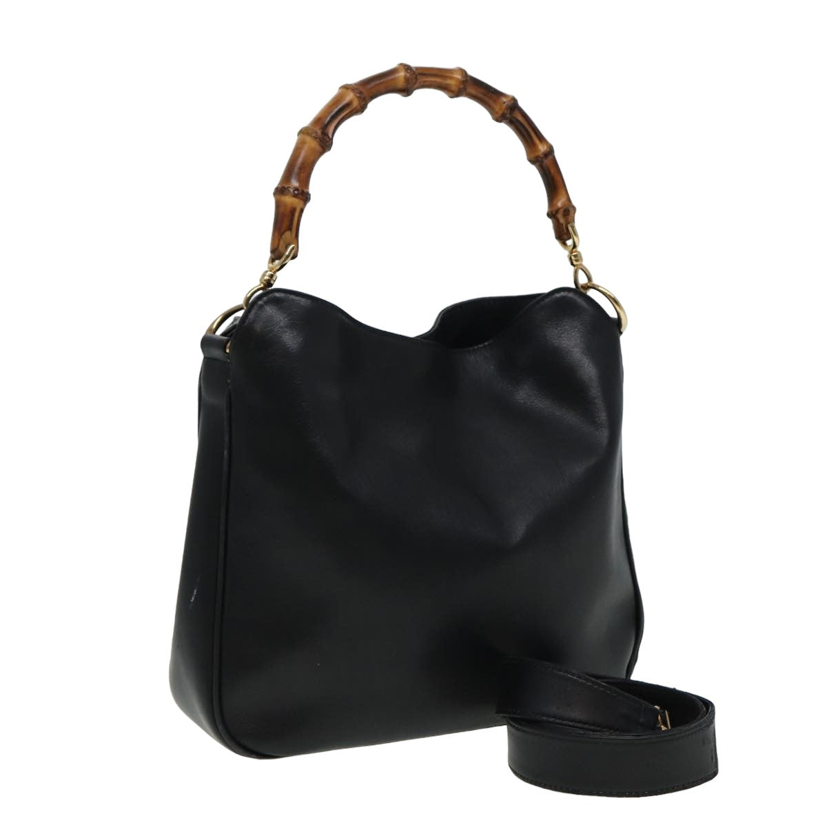 GUCCI Bamboo Shoulder Bag Leather 2way Black 001 3754 1638 80841