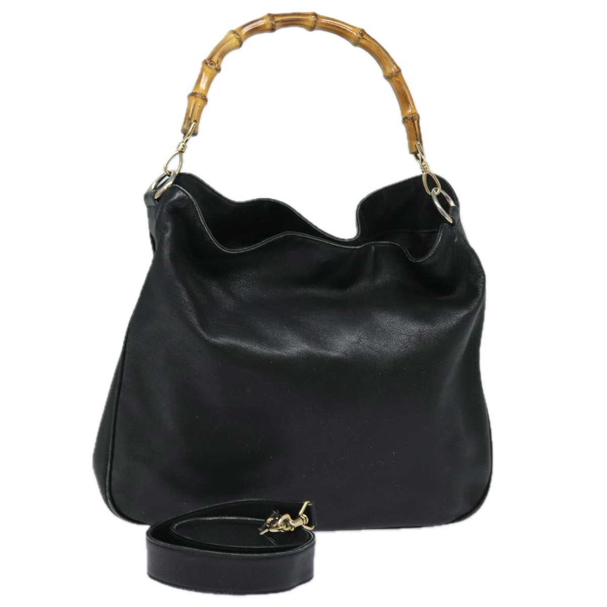 GUCCI Bamboo Shoulder Bag Leather 2way Black 001 1377 3754 80844