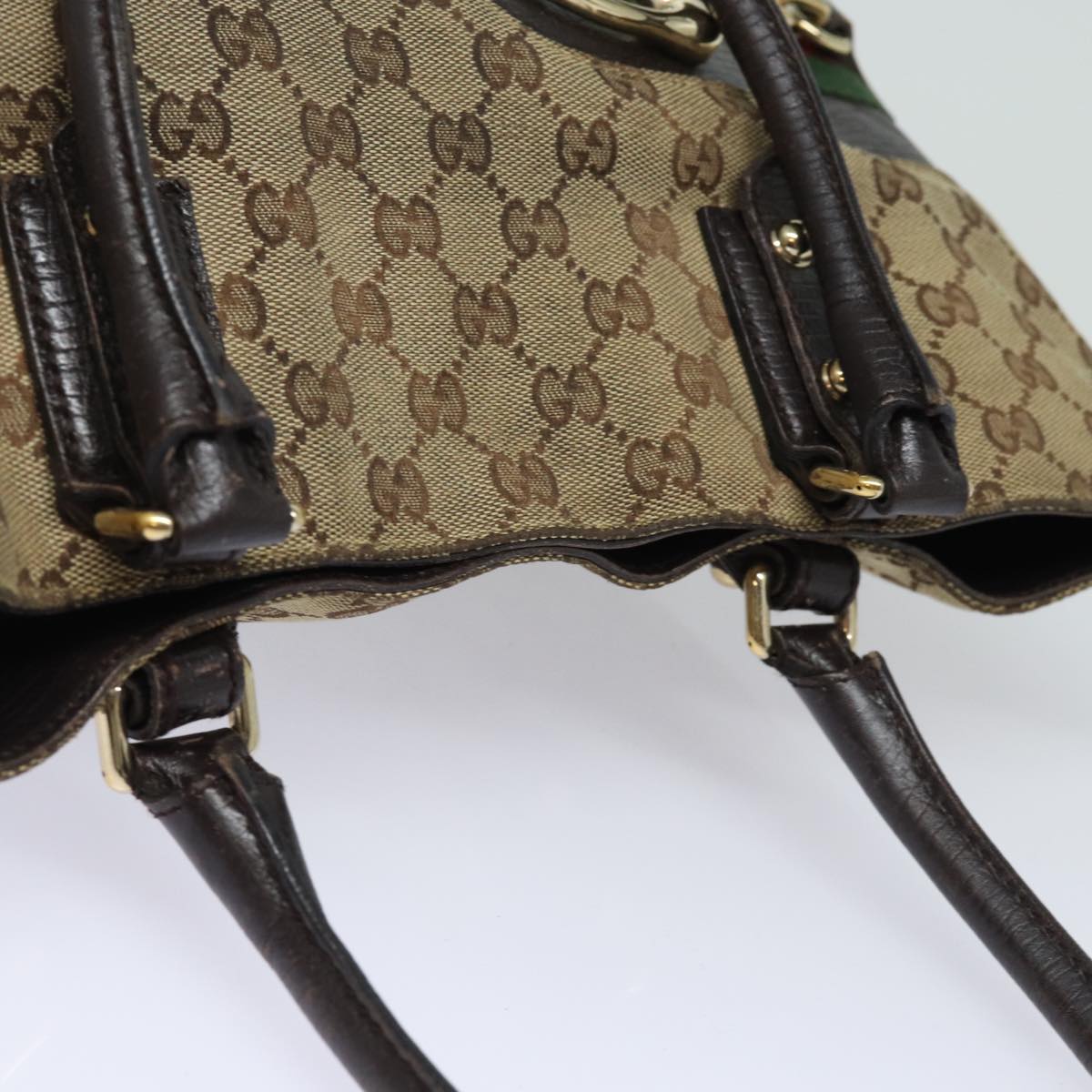 GUCCI GG Canvas Web Sherry Line Horsebit Tote Bag Beige Red 137385 80847