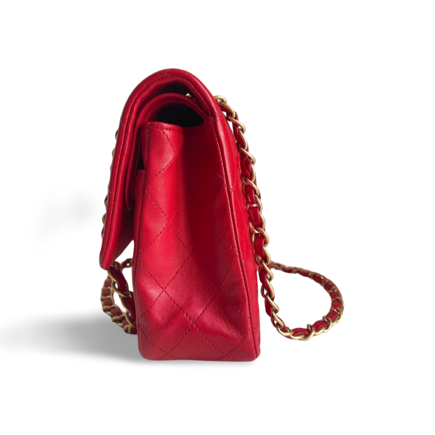 GLM-Red Classic Double Flap Bag in Medium Size Lambskin Leather With Gold Hardware