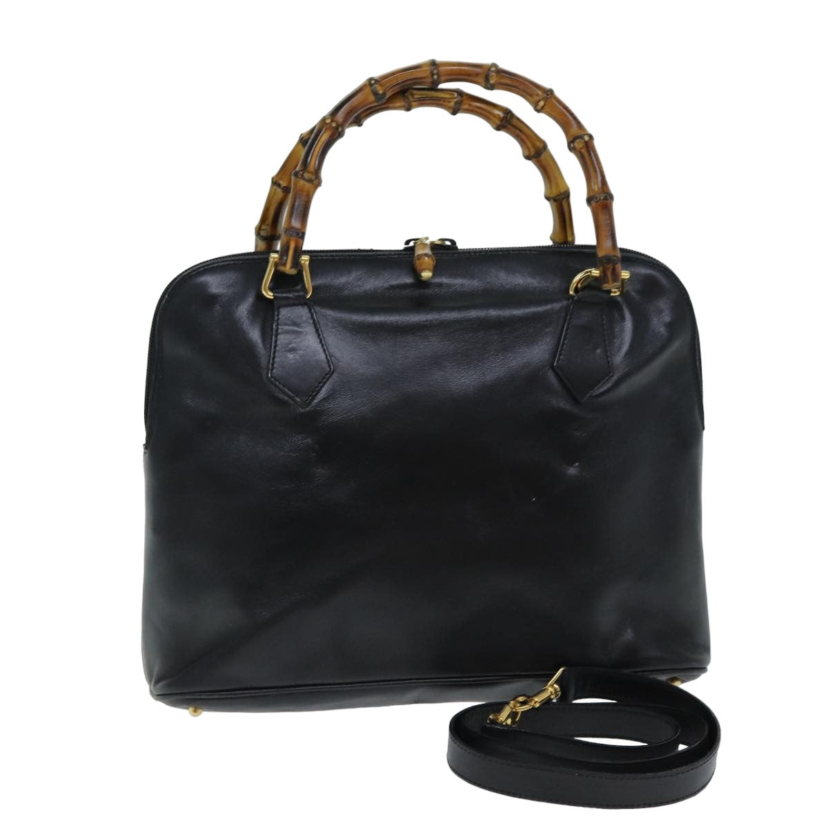 GUCCI Bamboo Hand Bag Leather 2way Black 000 1186 0289 80888