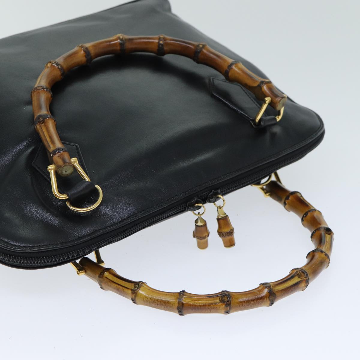 GUCCI Bamboo Hand Bag Leather 2way Black 000 1186 0289 80888