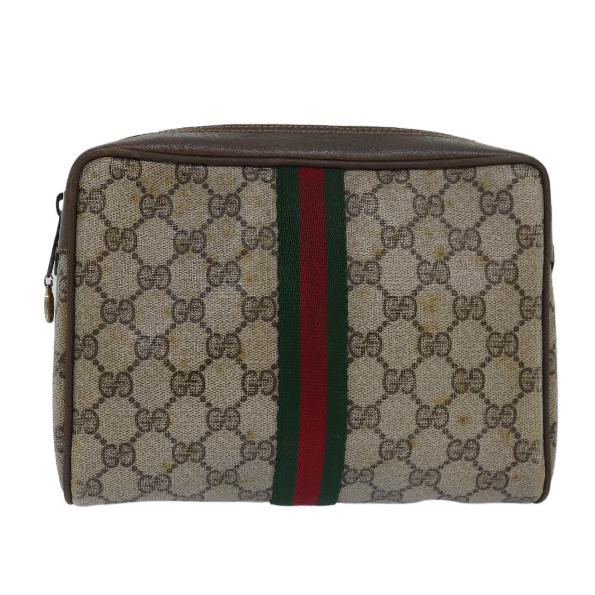 GUCCI GG Supreme Web Sherry Line Clutch Bag PVC Beige Red 89 01 012 80952