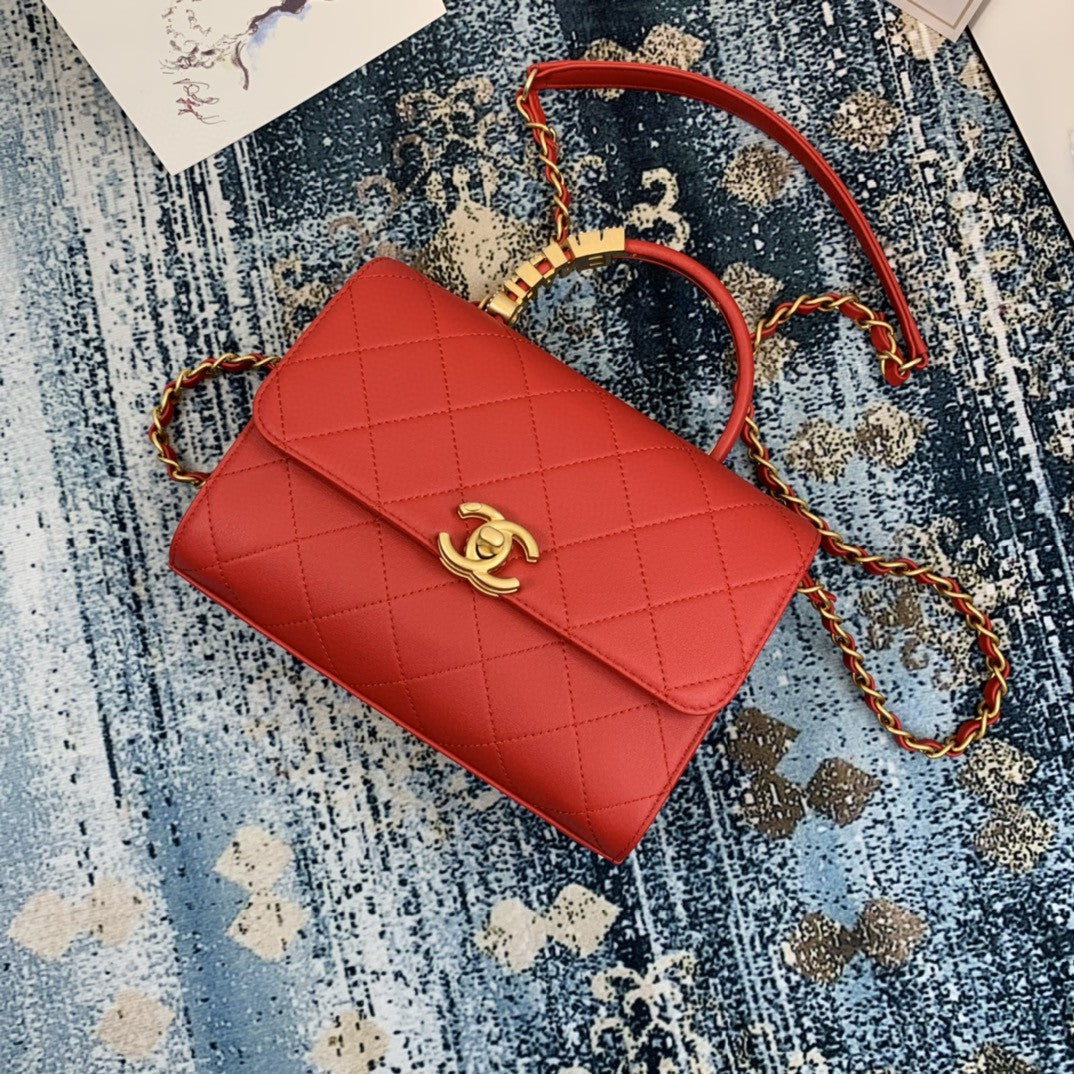 CHLSmall GlamIap Bag With Top Handle Gold Hardware Red For Women Handbags, Shoulder Bags 7.9in/20cm AS2059