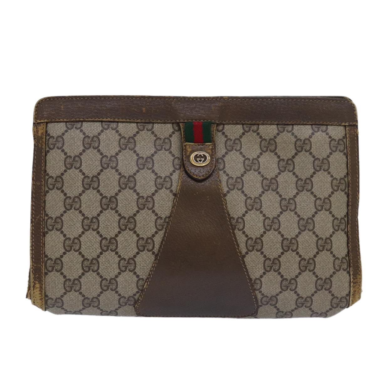 GUCCI GG Supreme Web Sherry Line Clutch Bag PVC Beige Red 89 01 033 81004