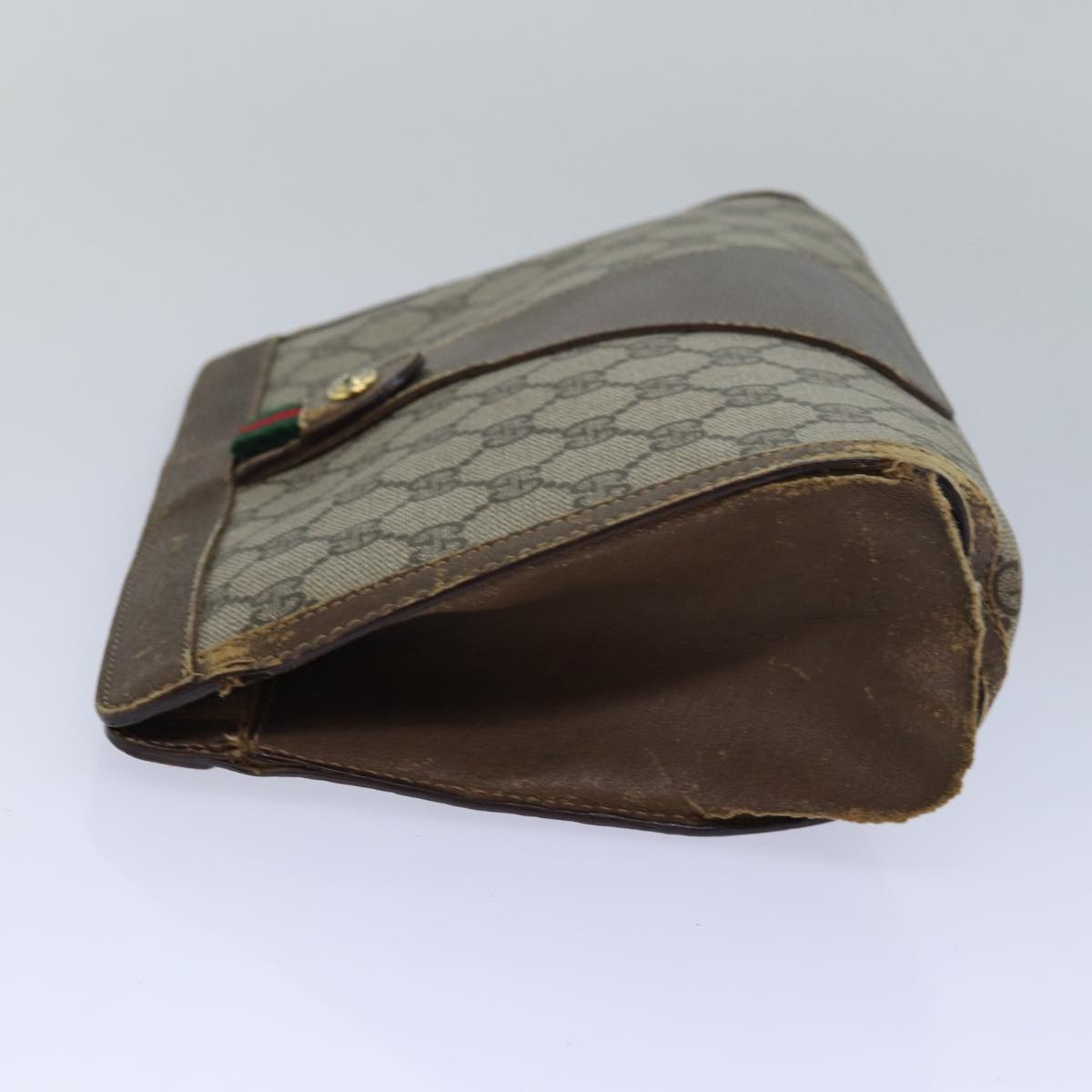 GUCCI GG Supreme Web Sherry Line Clutch Bag PVC Beige Red 89 01 033 81004