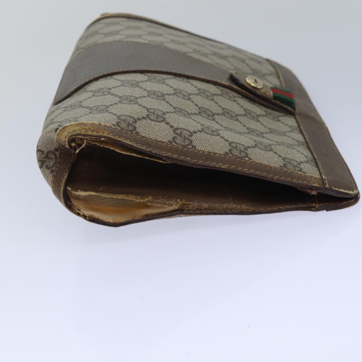 GUCCI GG Supreme Web Sherry Line Clutch Bag PVC Beige Red 89 01 033 81004