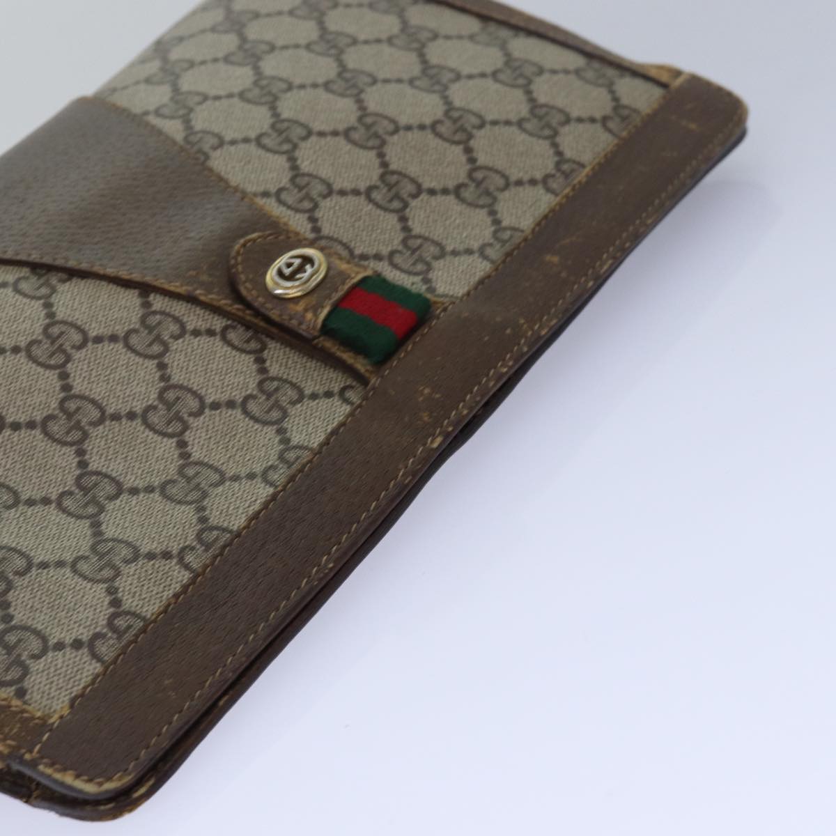 GUCCI GG Supreme Web Sherry Line Clutch Bag PVC Beige Red 89 01 033 81004