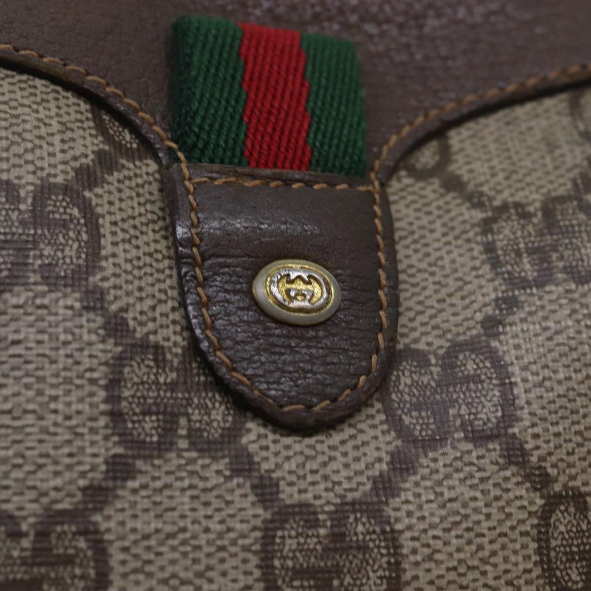 GUCCI GG Supreme Web Sherry Line Shoulder Bag PVC Beige 156 02 066 81008