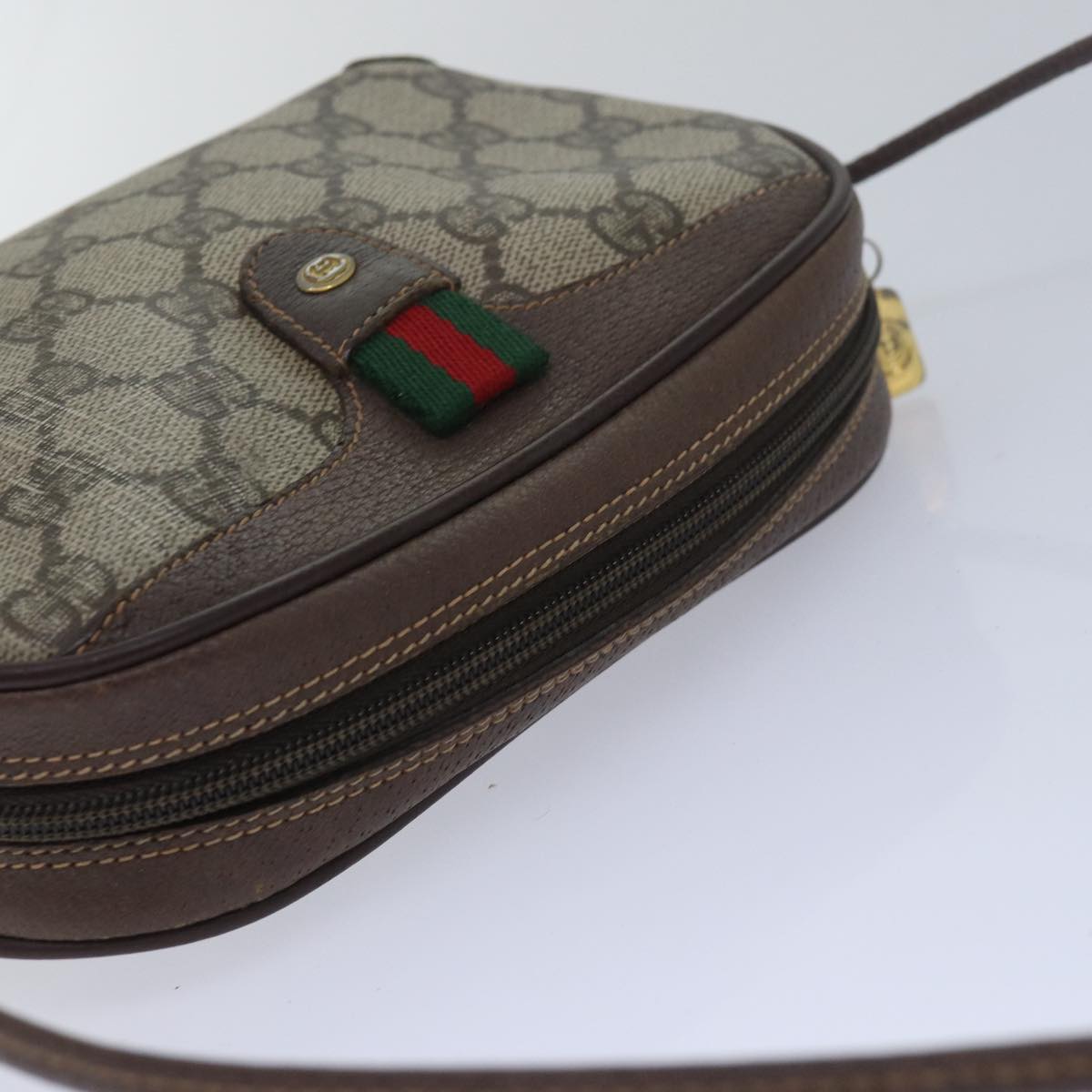 GUCCI GG Supreme Web Sherry Line Shoulder Bag PVC Beige 156 02 066 81008