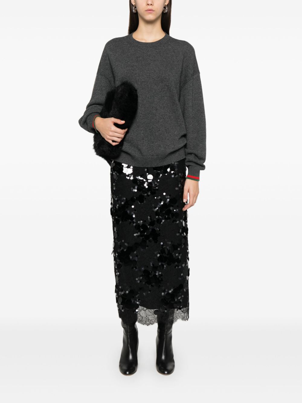 GUCCI Signature Web-Stripe Crew Neck Wool-Cashmere Blend Sweater