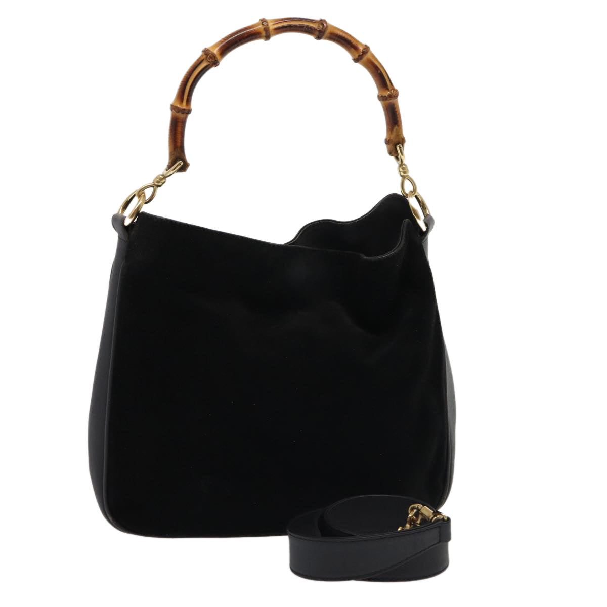 GUCCI Bamboo Hand Bag Suede 2way Black 81045