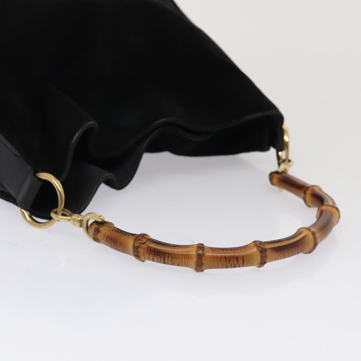 GUCCI Bamboo Hand Bag Suede 2way Black 81045
