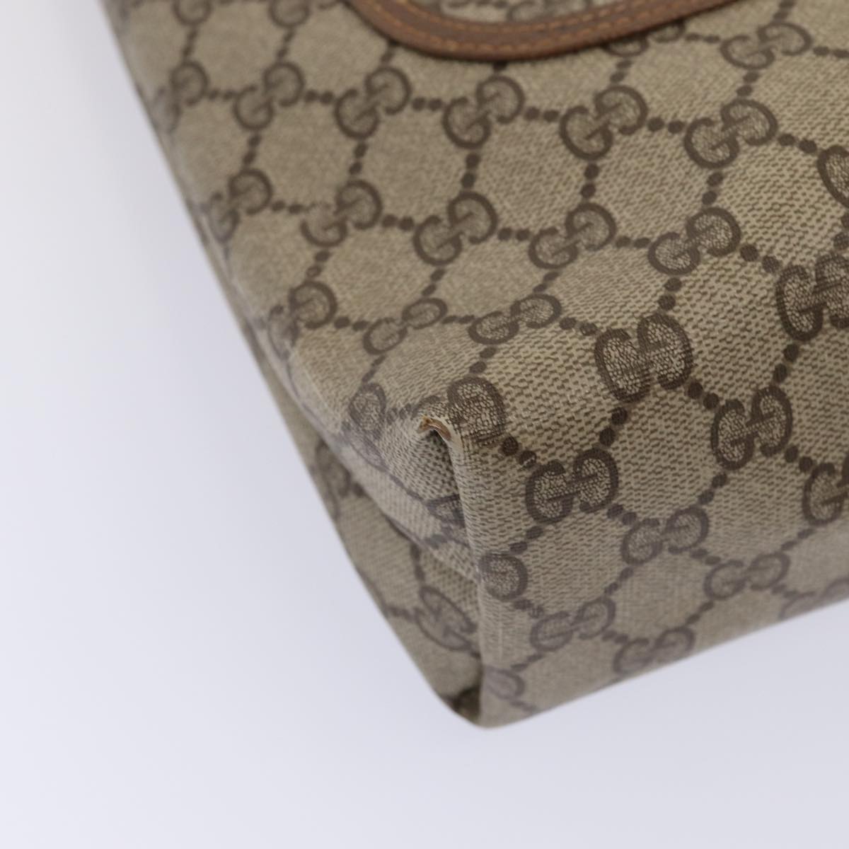 GUCCI GG Supreme Web Sherry Line Tote Bag PVC Leather Beige Red Green 81047
