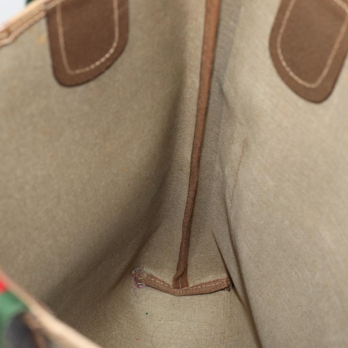 GUCCI GG Supreme Web Sherry Line Tote Bag PVC Leather Beige Red Green 81047