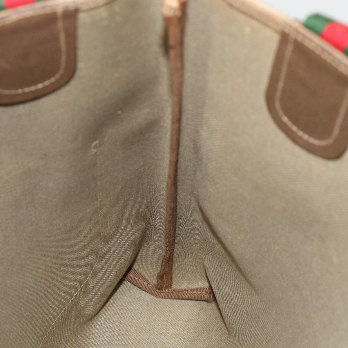 GUCCI GG Supreme Web Sherry Line Tote Bag PVC Leather Beige Red Green 81047