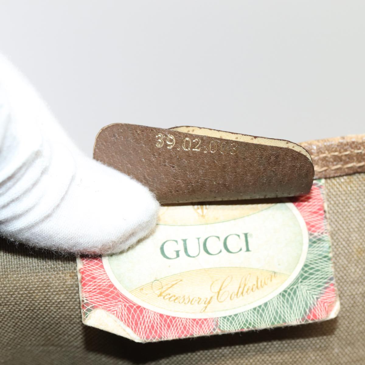 GUCCI GG Supreme Web Sherry Line Tote Bag PVC Leather Beige Red Green 81047