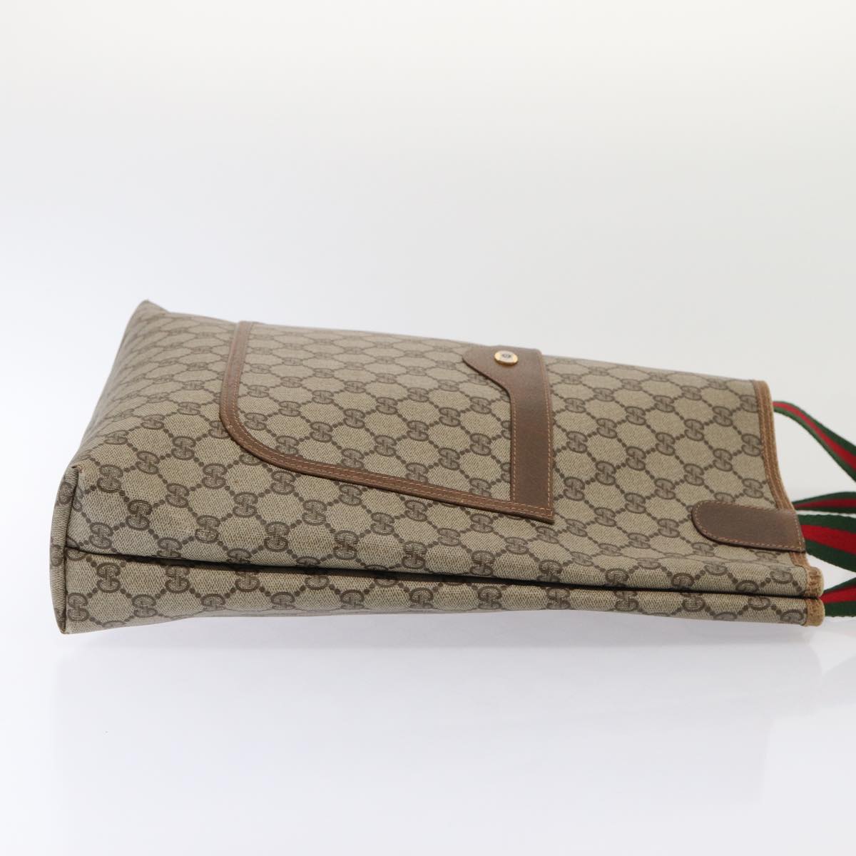 GUCCI GG Supreme Web Sherry Line Tote Bag PVC Leather Beige Red Green 81047