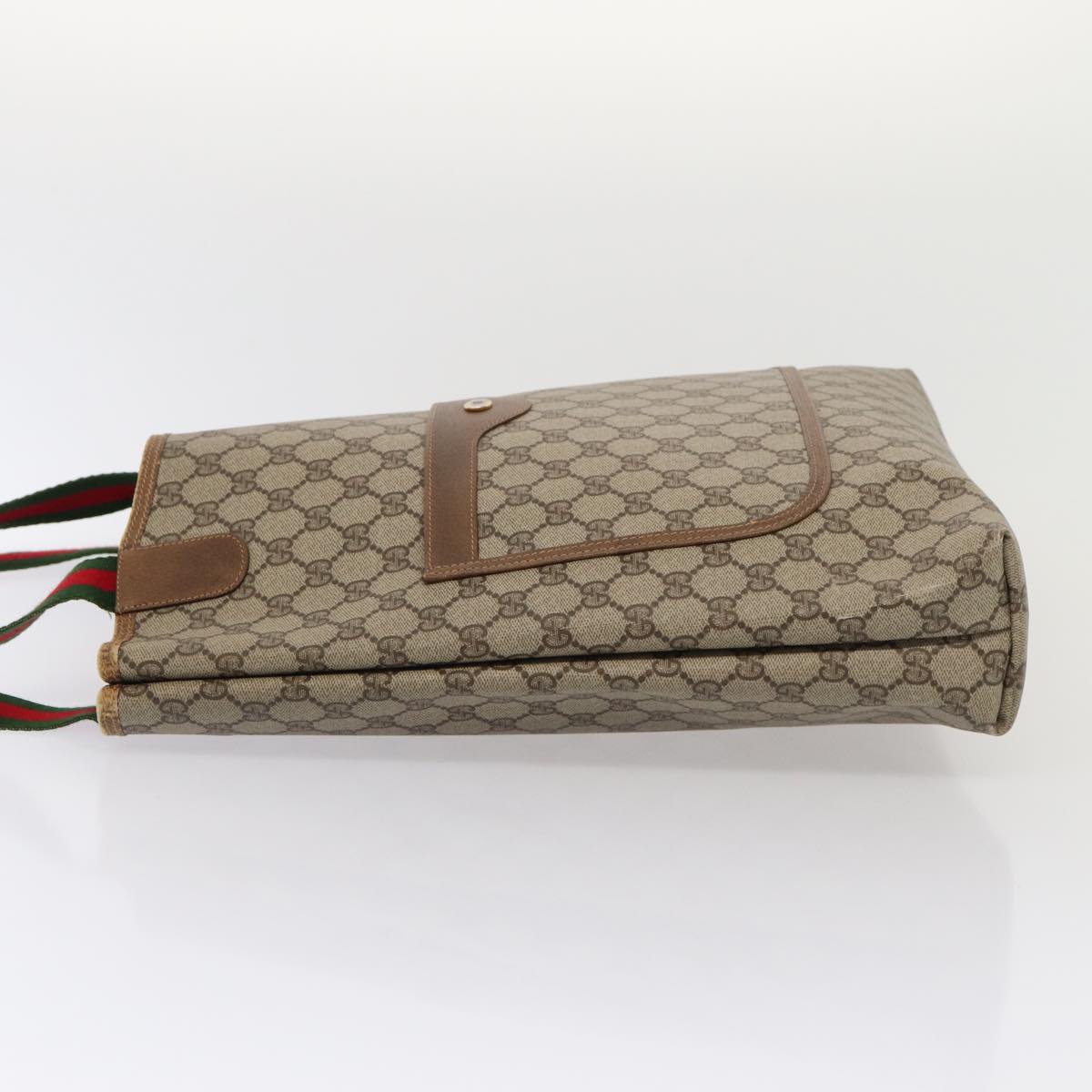 GUCCI GG Supreme Web Sherry Line Tote Bag PVC Leather Beige Red Green 81047