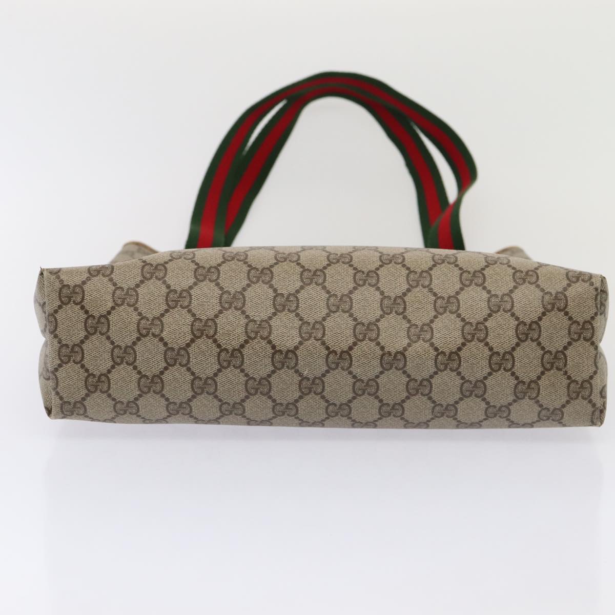 GUCCI GG Supreme Web Sherry Line Tote Bag PVC Leather Beige Red Green 81047