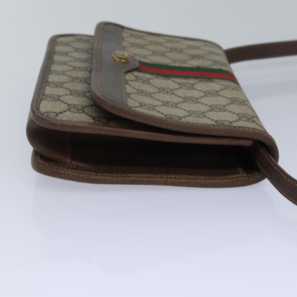GUCCI GG Supreme Web Sherry Line Shoulder Bag PVC Leather Beige Red 81049