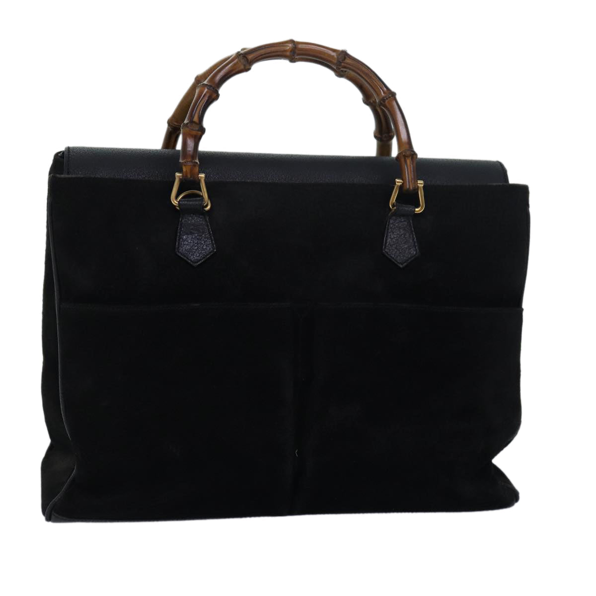 GUCCI Bamboo Tote Bag Suede Leather Black 81106