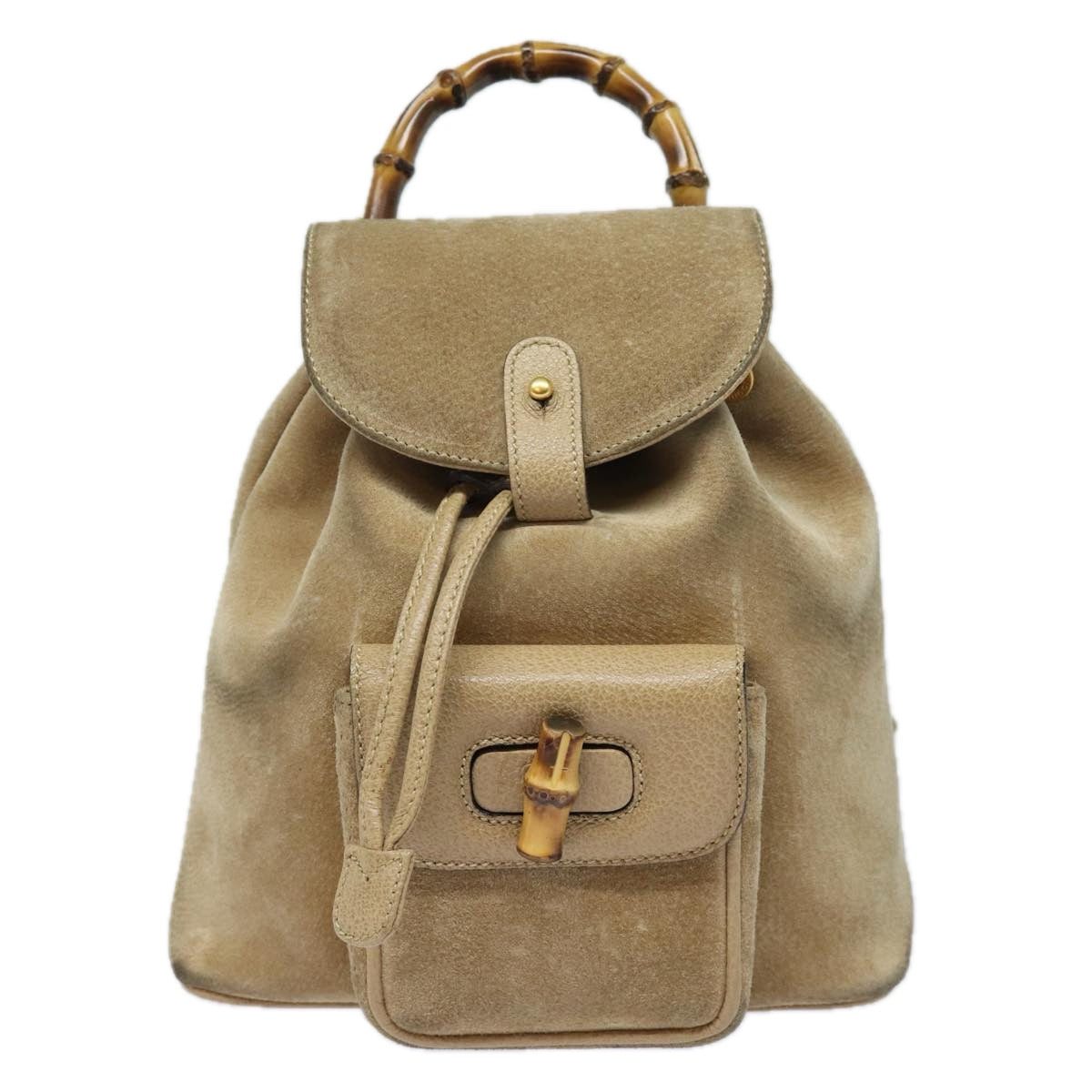 GUCCI Bamboo Backpack Suede Leather Beige 003 1705 0030 81152