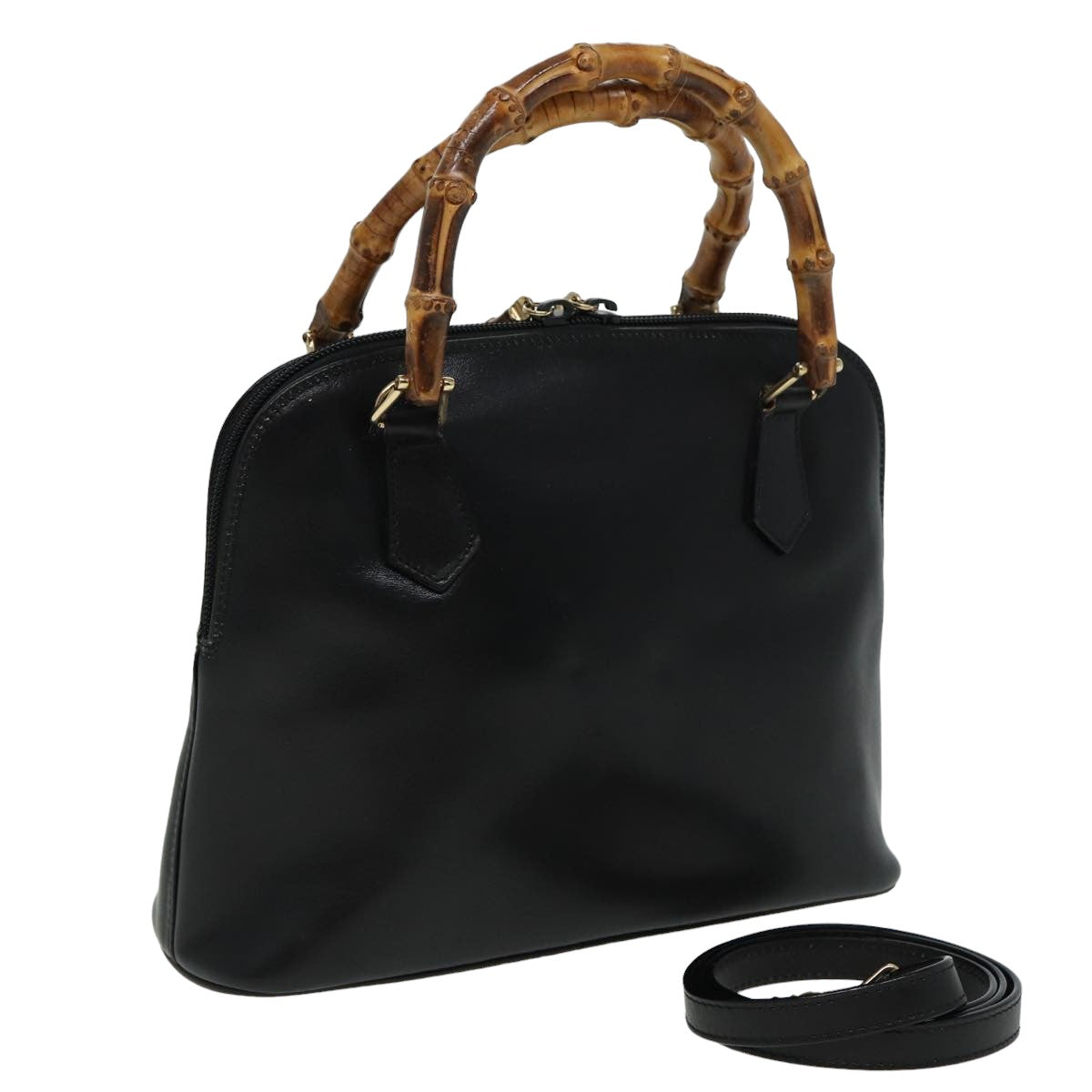GUCCI Bamboo Hand Bag Leather 2way Black 000 2865 0290 81155