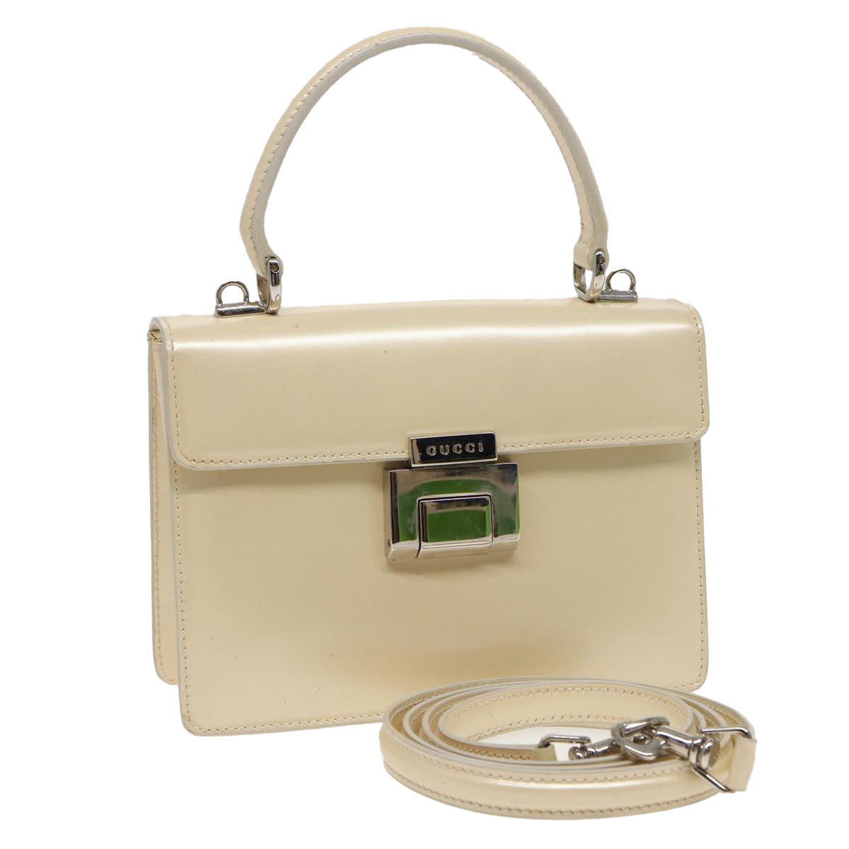 GUCCI Hand Bag Leather 2way Cream 81160