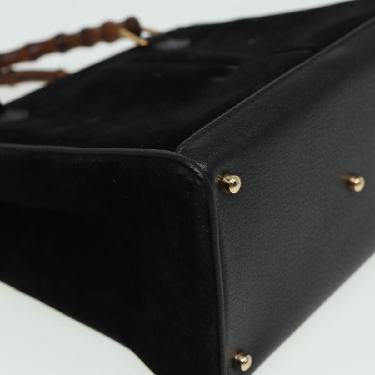 GUCCI Bamboo Hand Bag Suede 2way Black 81161