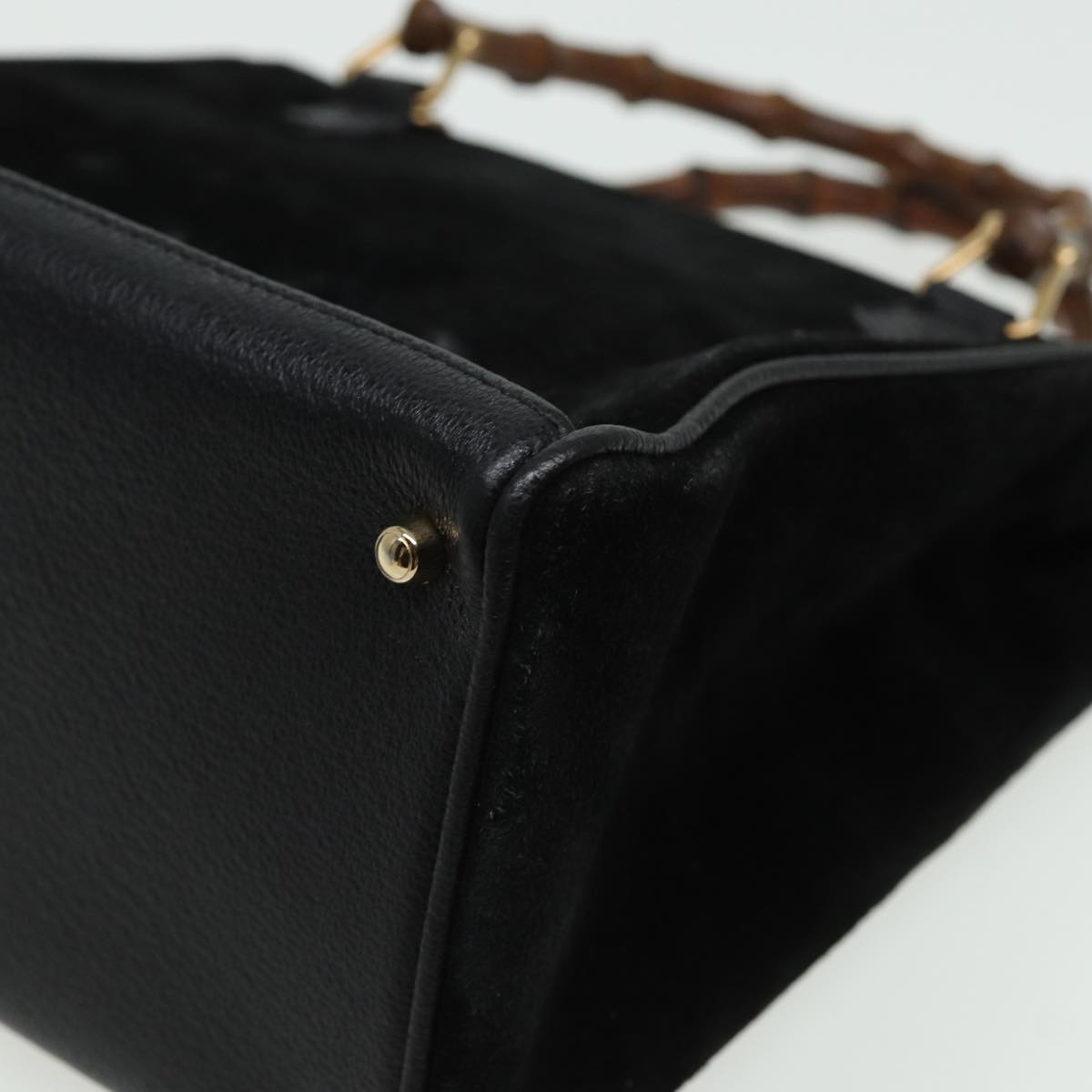 GUCCI Bamboo Hand Bag Suede 2way Black 81161
