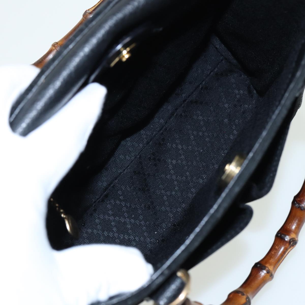 GUCCI Bamboo Hand Bag Suede 2way Black 81161