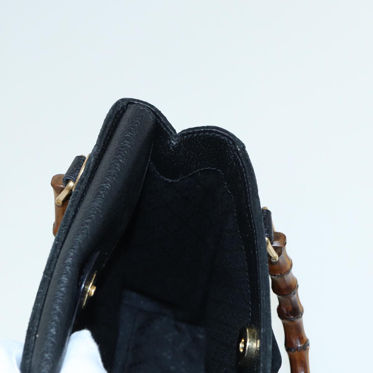 GUCCI Bamboo Hand Bag Suede 2way Black 81161