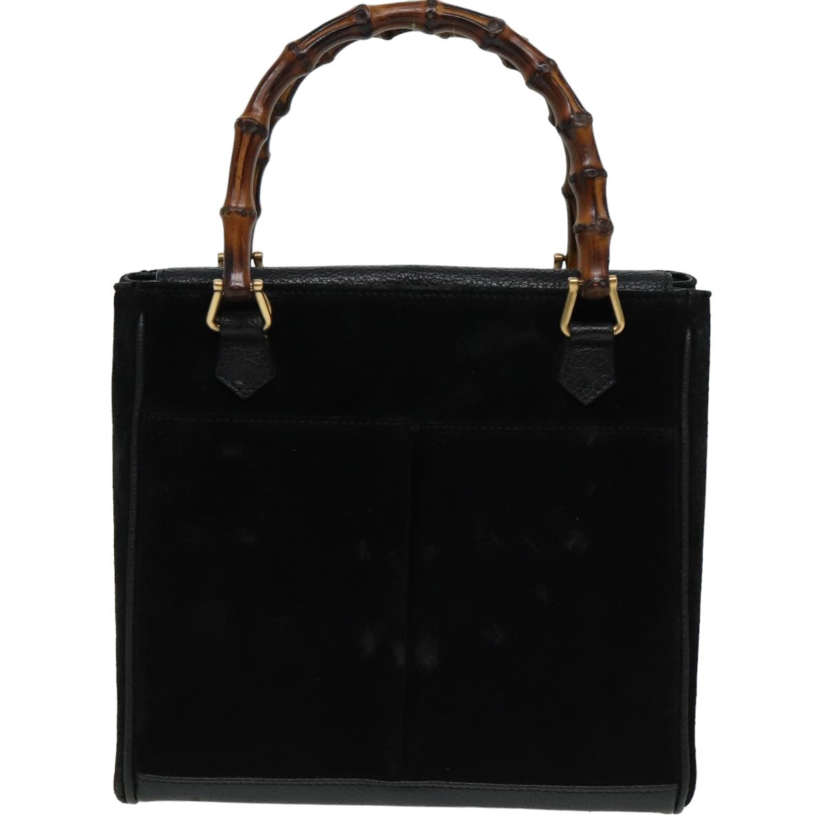 GUCCI Bamboo Hand Bag Suede 2way Black 81161