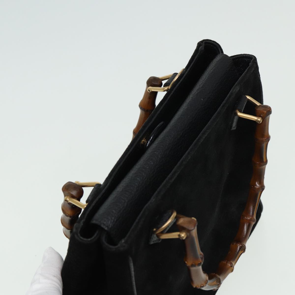 GUCCI Bamboo Hand Bag Suede 2way Black 81161