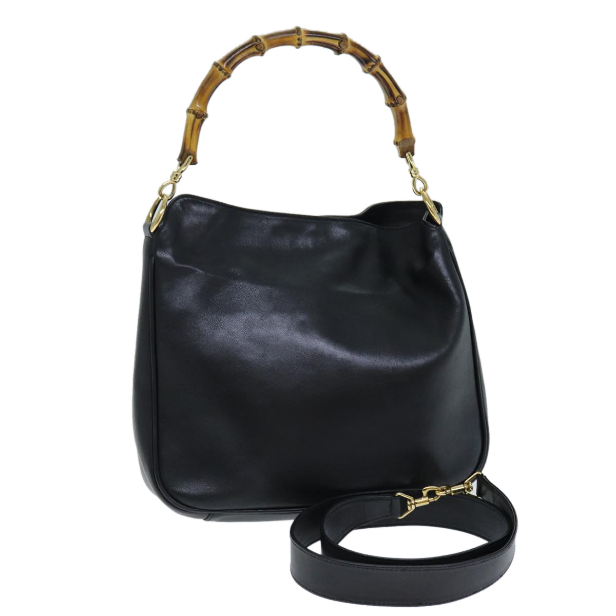GUCCI Bamboo Hand Bag Leather 2way Black 001 2113 1638 81162
