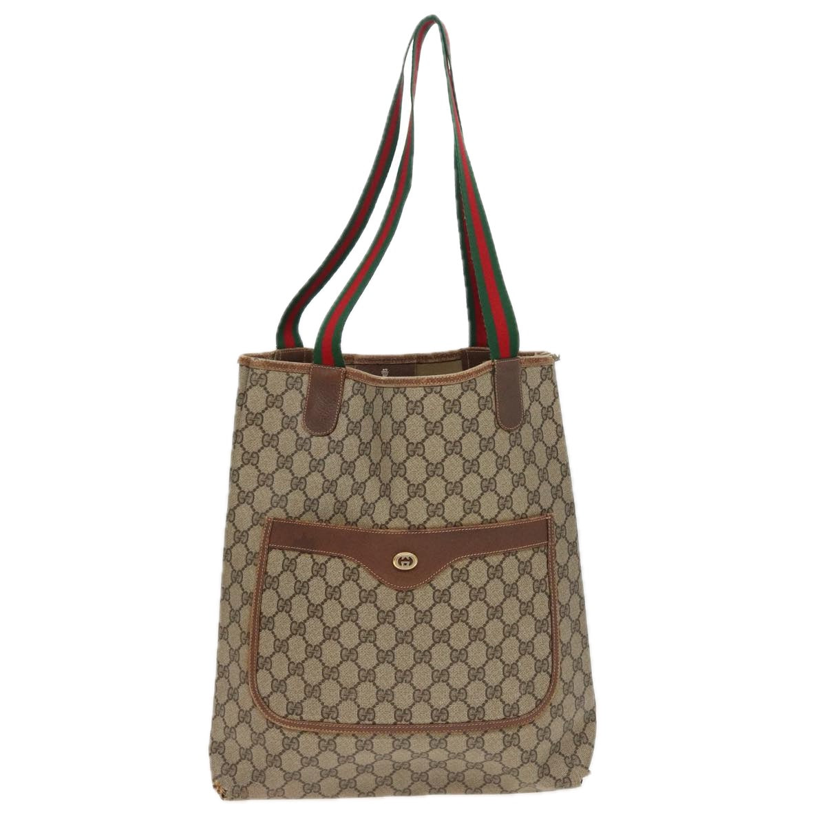 GUCCI GG Supreme Web Sherry Line Tote Bag PVC Leather Beige 89 02 003 81209