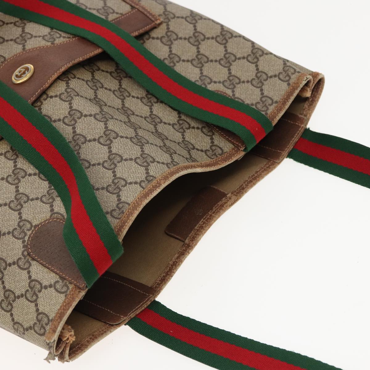 GUCCI GG Supreme Web Sherry Line Tote Bag PVC Leather Beige 89 02 003 81209