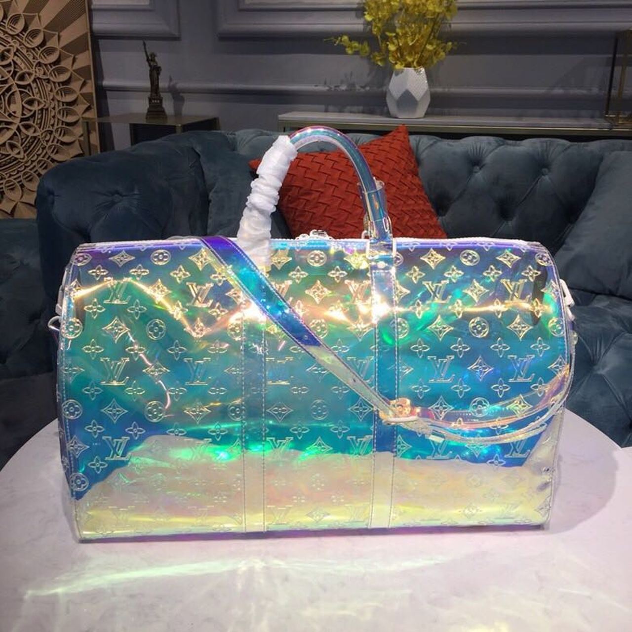 LV Keepall Bandouliere 50 Monogram PVC IridesGLAMInt Prism By Virgil Abloh For Men, Bags, Travel Bags 19.7in/50cm LV M53271
