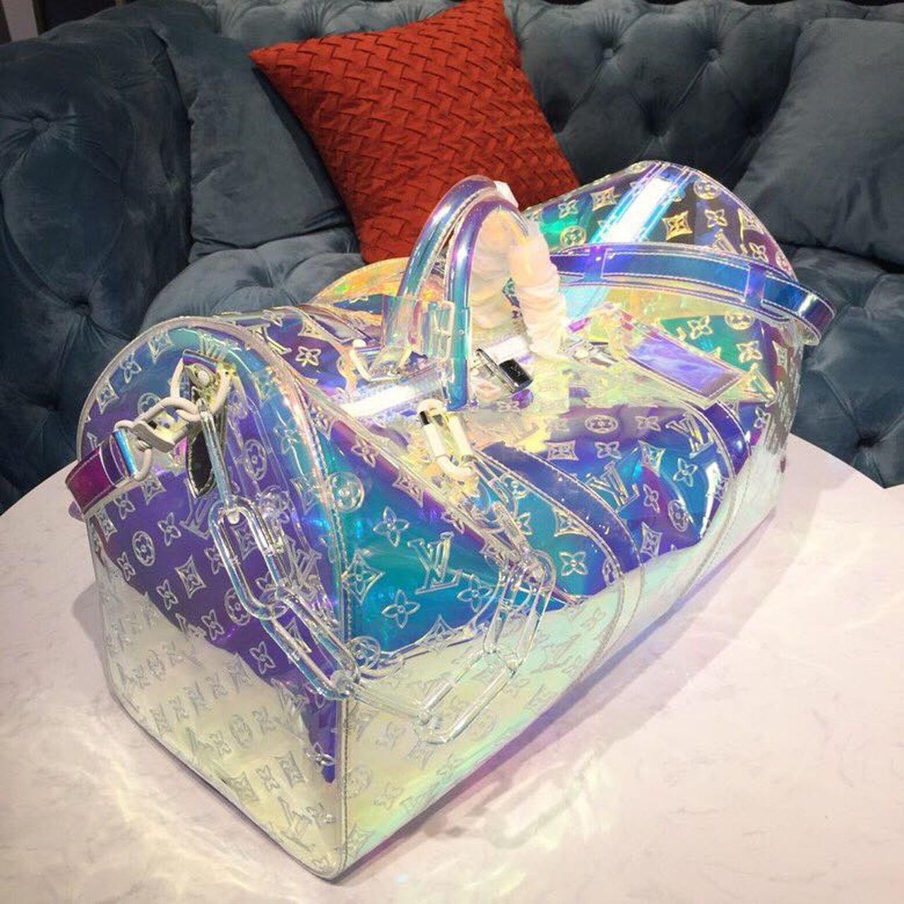 LV Keepall Bandouliere 50 Monogram PVC IridesGLAMInt Prism By Virgil Abloh For Men, Bags, Travel Bags 19.7in/50cm LV M53271
