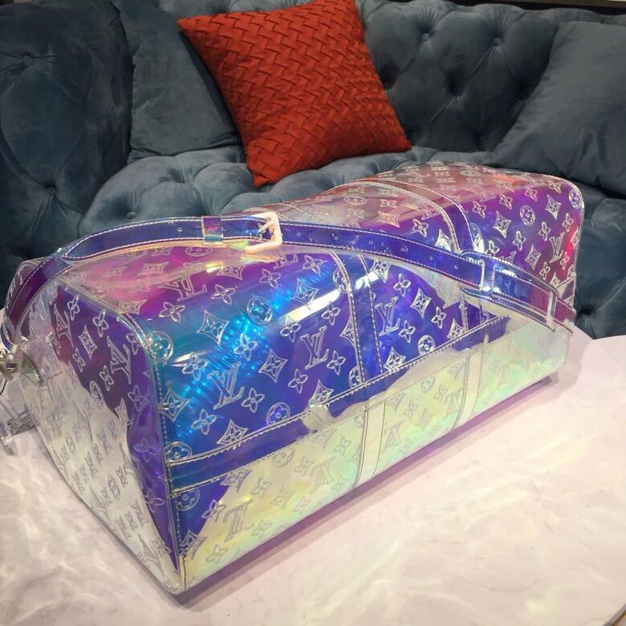 LV Keepall Bandouliere 50 Monogram PVC IridesGLAMInt Prism By Virgil Abloh For Men, Bags, Travel Bags 19.7in/50cm LV M53271