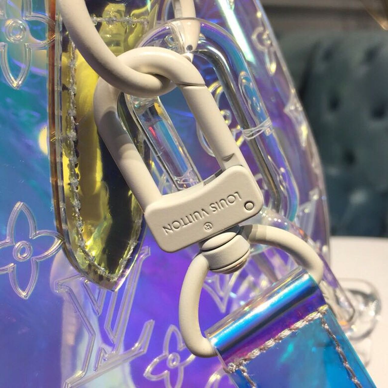 LV Keepall Bandouliere 50 Monogram PVC IridesGLAMInt Prism By Virgil Abloh For Men, Bags, Travel Bags 19.7in/50cm LV M53271
