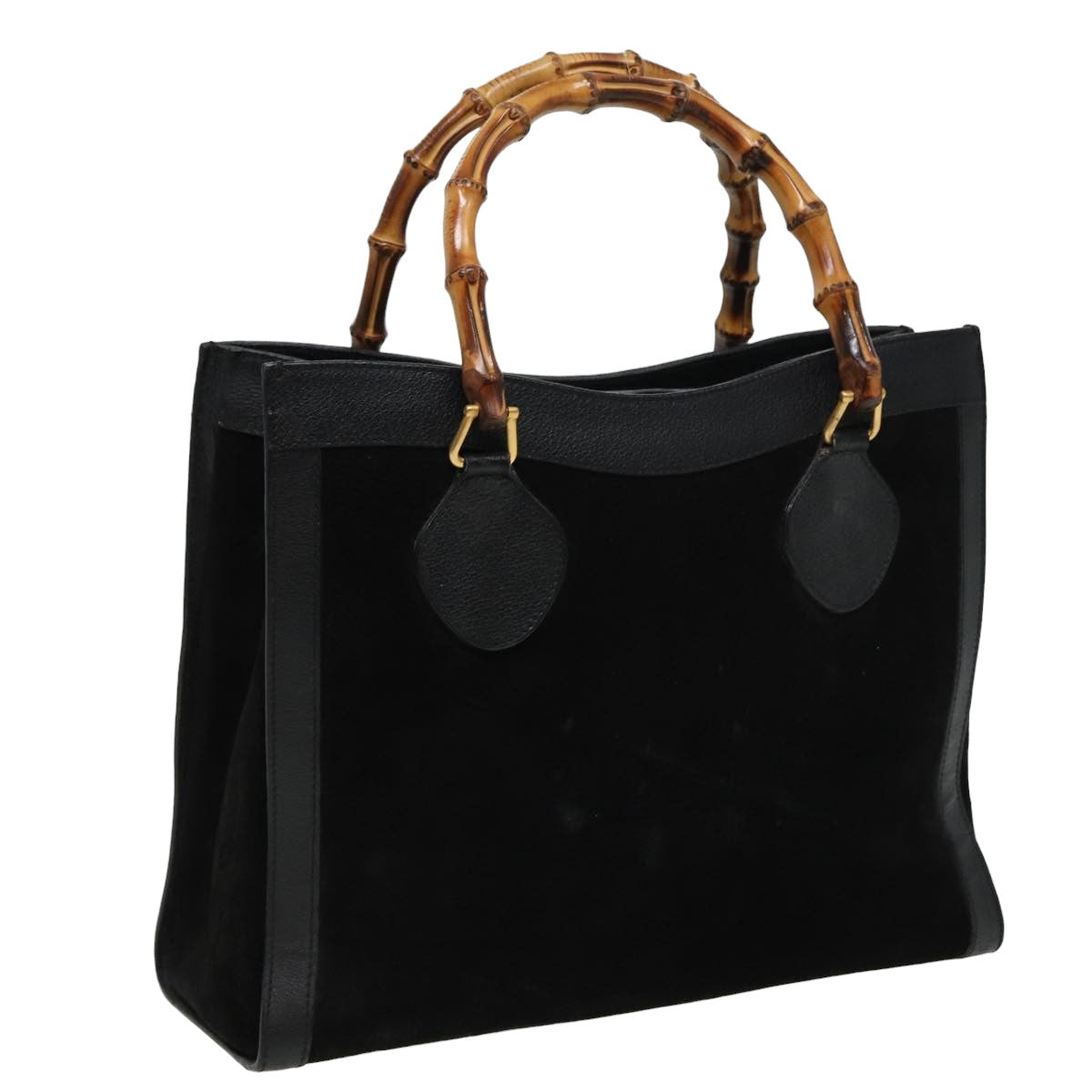 GUCCI Bamboo Hand Bag Suede Leather Black 002 1186 0260 81329