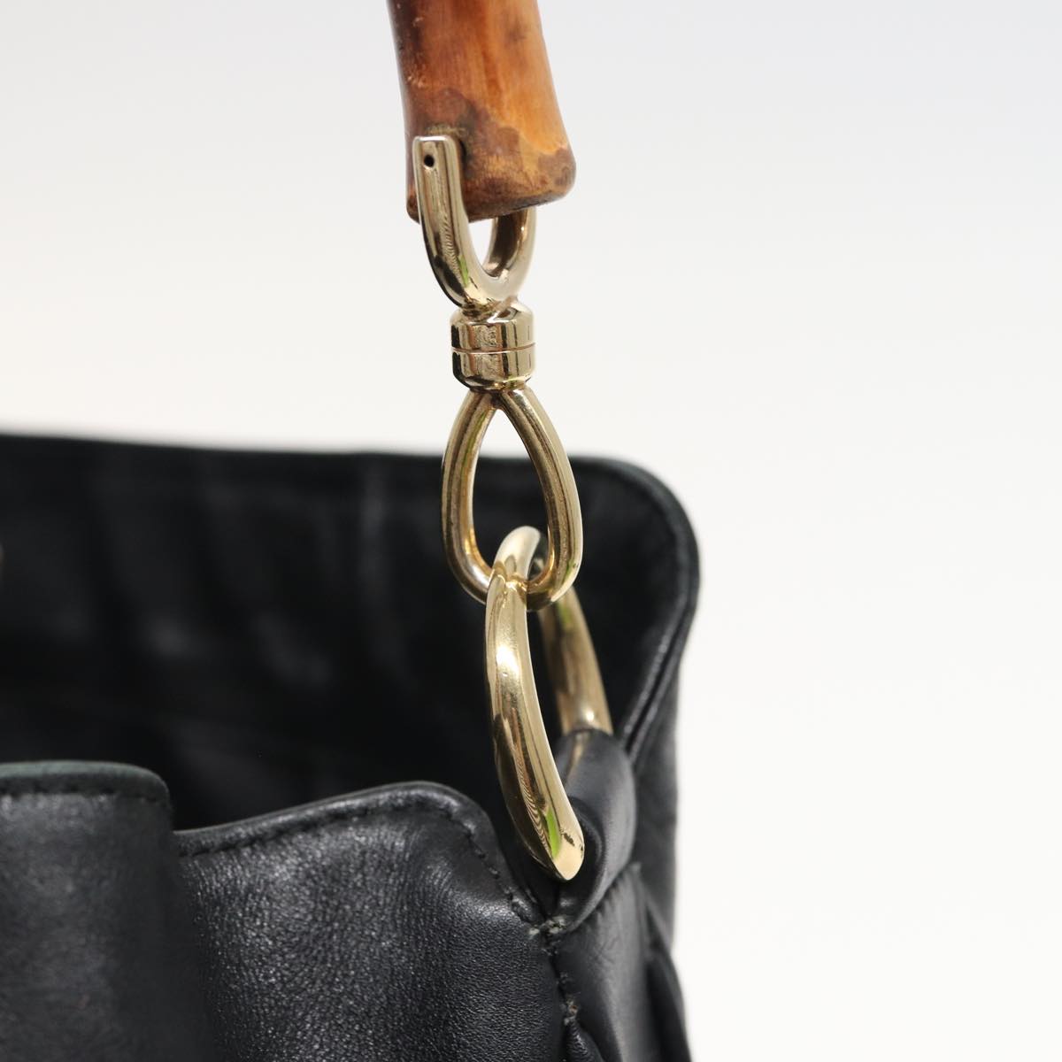 GUCCI Bamboo Hand Bag Leather 2way Black 001 1577 81330