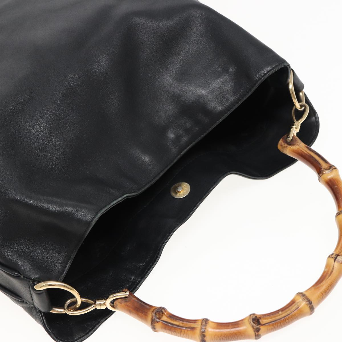 GUCCI Bamboo Hand Bag Leather 2way Black 001 1577 81330