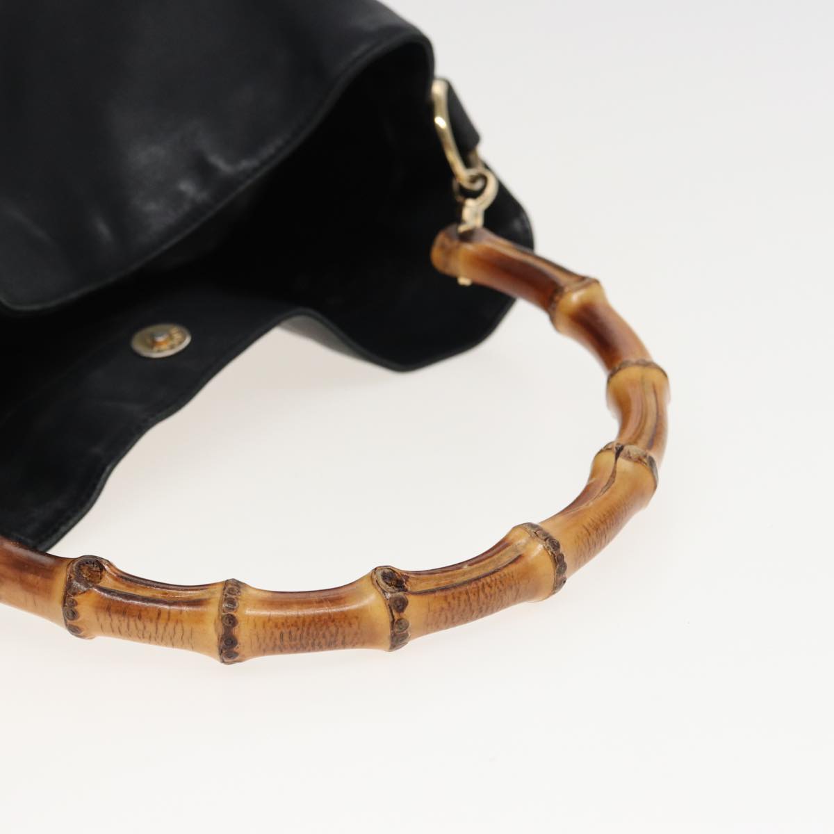 GUCCI Bamboo Hand Bag Leather 2way Black 001 1577 81330